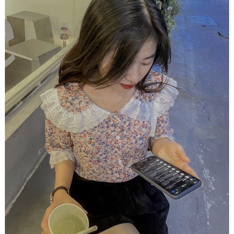 Áo kiểu hoa nhí cổ bèo