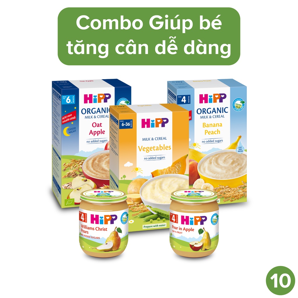 Combo ăn dặm HiPP Organic số 10: Giúp bé tăng cân dễ dàng - Nhập khẩu châu Âu