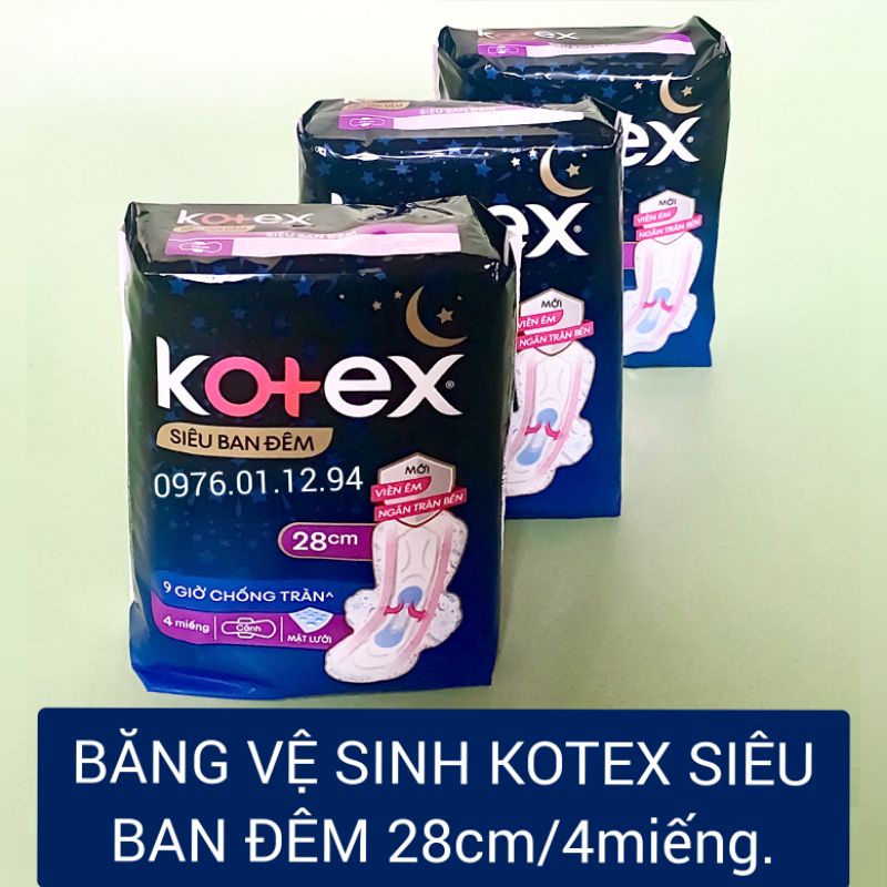 BĂNG VỆ SINH KOTEX SIÊU BAN ĐÊM 28cm/4miếng.