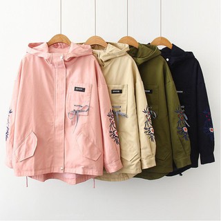 Áo khoác kaki thời trang freesize thêm hoa tay phối nơ T006