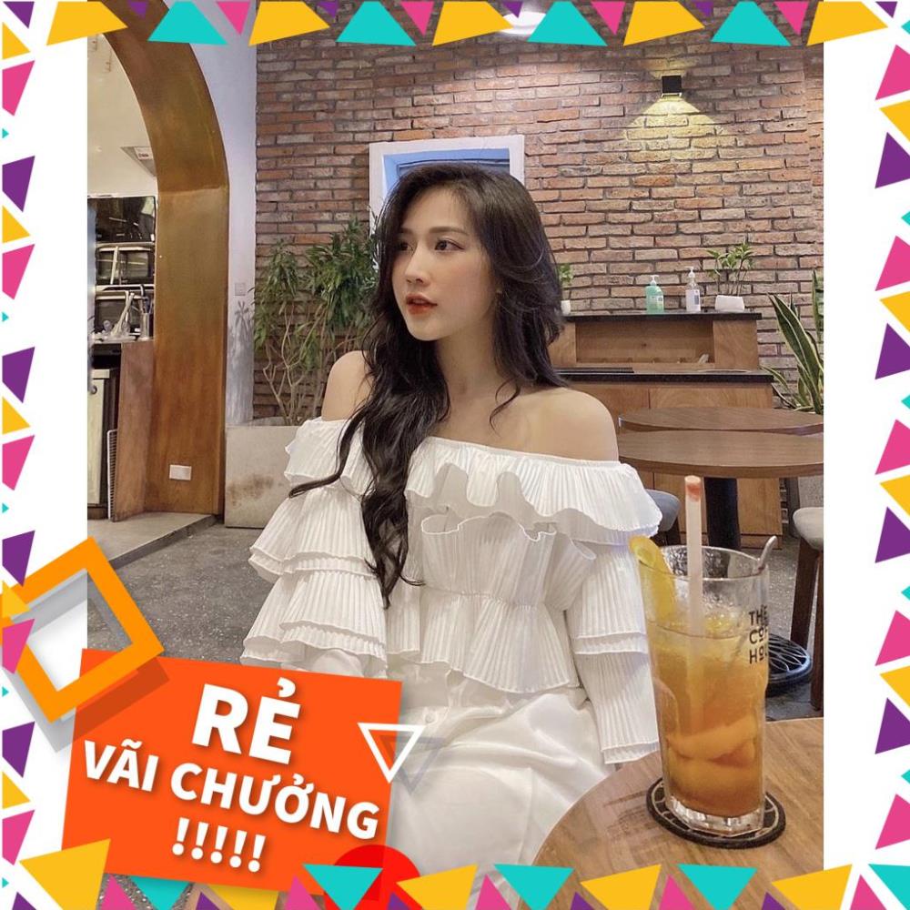 [ SIÊU ĐẸP] Áo sơ mi xếp ly trễ vai Simbabo