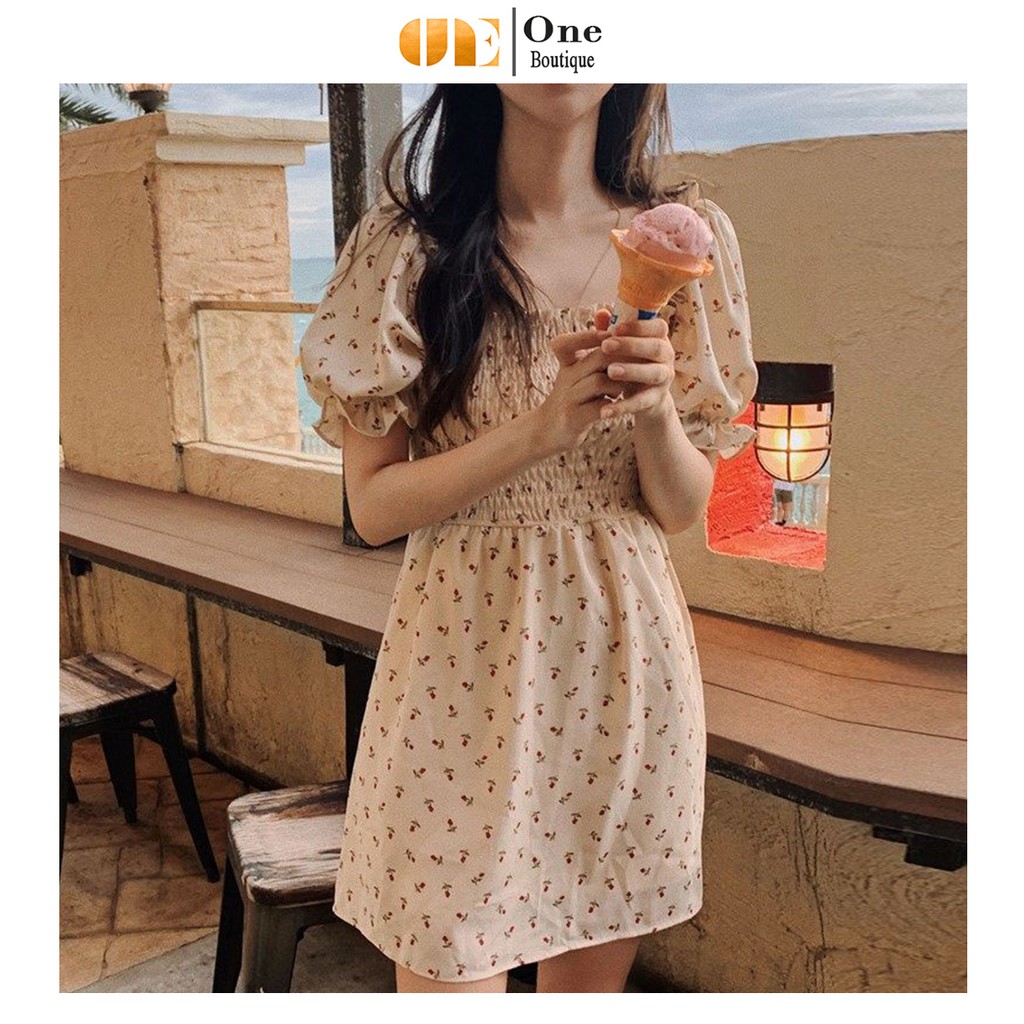 ĐẦM LỤA CỔ VUÔNG HỌA TIẾT HOA XINH DÀY DẶN [DRESS] ⚡Váy Hoa Nhí Nhún Ngực Hàn Quốc