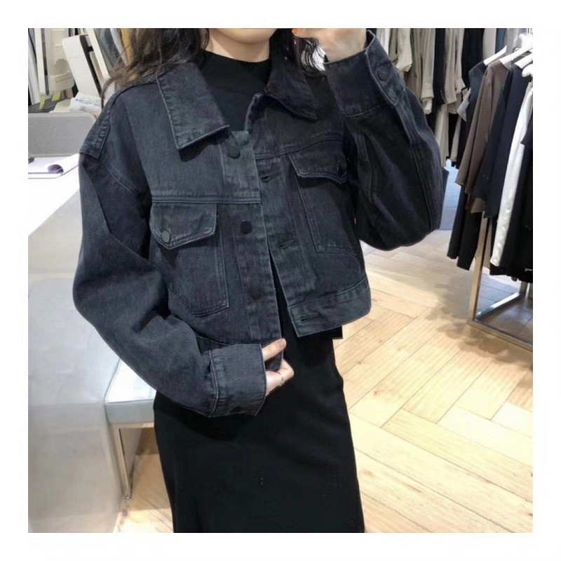 Áo khoác jeans croptop màu đen freesize