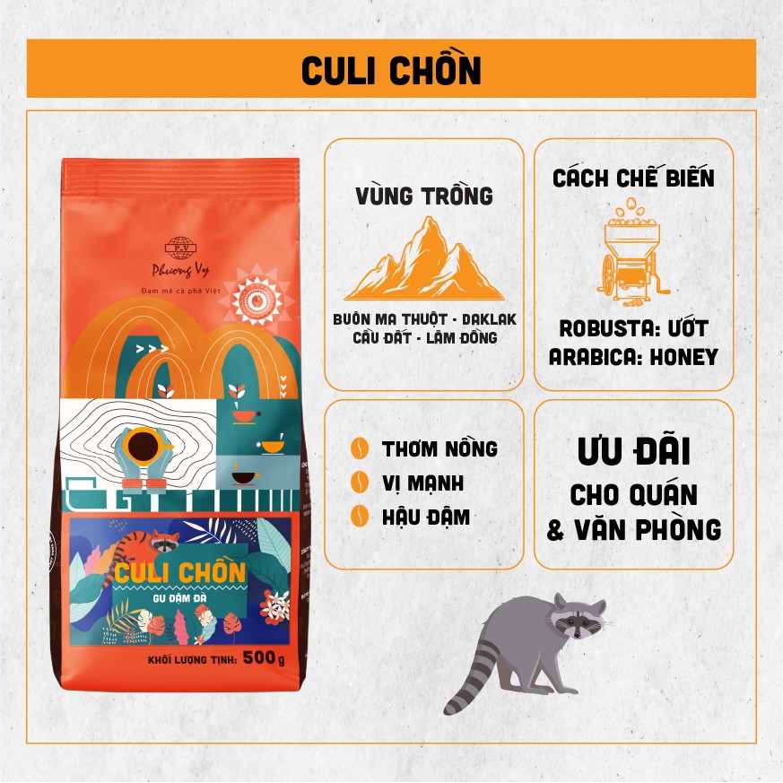 Cà phê rang xay truyền thống - Culi Chồn - 500g - Phương Vy Coffee