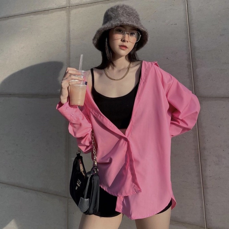 Áo sơ mi tay dài dáng rộng màu trendy