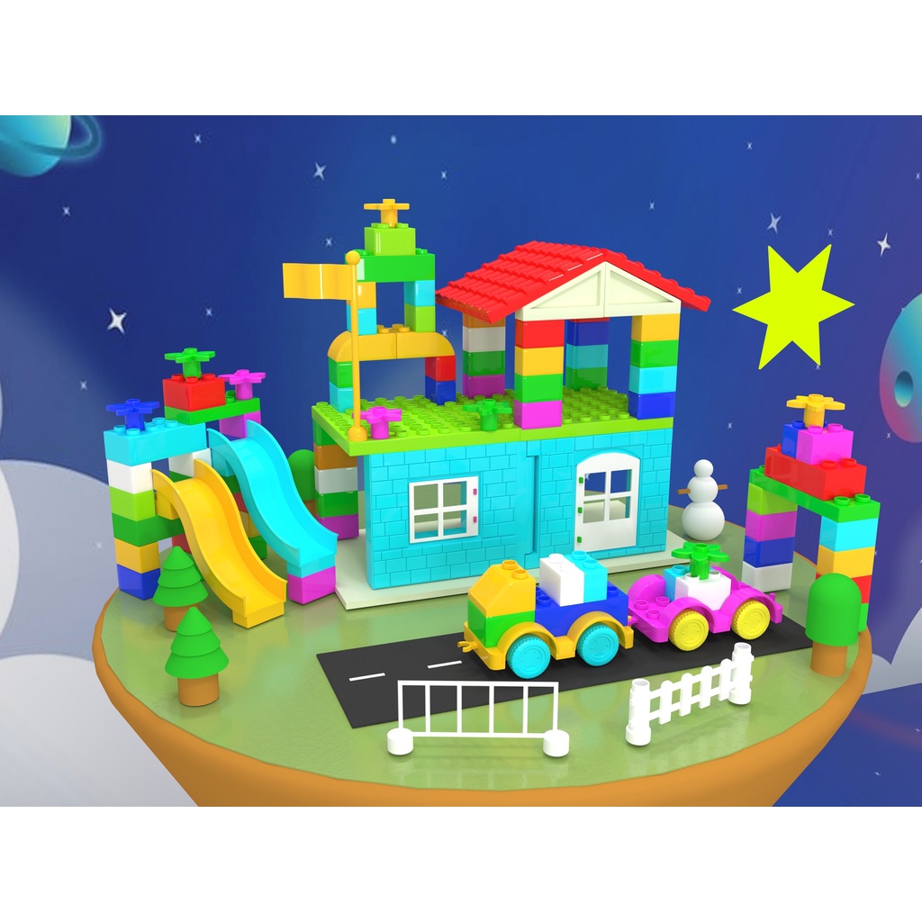 Đồ Chơi xếp hình Lắp Ghép cỡ Duplo ngôi nhà 115 chi tiết, 1kg gạch nhựa ABS, made in VN - Sachi kids 010
