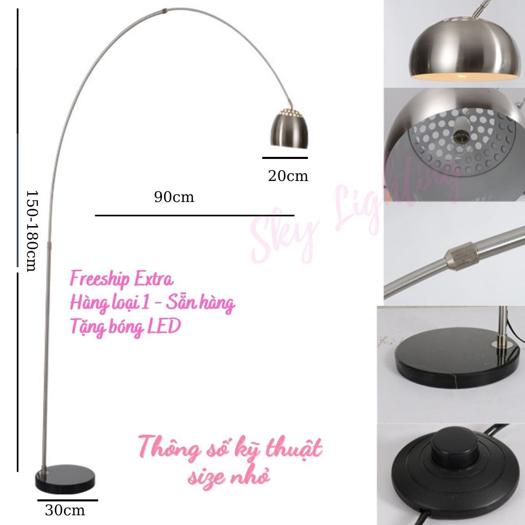 Đèn cây đứng trang trí phòng khách BOW đèn sàn sofa cong cần câu Tặng kèm bóng LED 9W SKY LIGHTNG