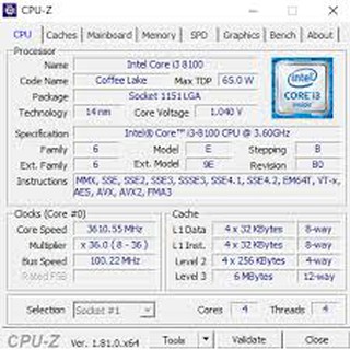 CPU Intel Core i3-8100 3.6Ghz / 6MB / i3 8100 Socket 1151