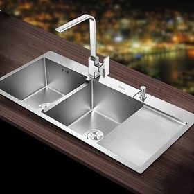 Vòi rửa chén nóng lạnh vuông inox 304 kèm 2 dây cấp NL