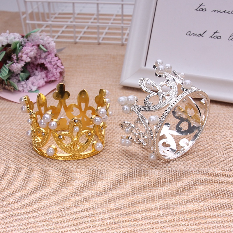 [Ship Now] Vương Miện Ngọc Trai Nhỏ Bằng Kim Loại Trang Trí Bánh Kem Sinh Nhật / Bánh Cưới