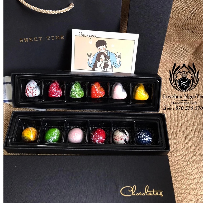 Socola valentine mẫu 6 viên bonbon siêu sang