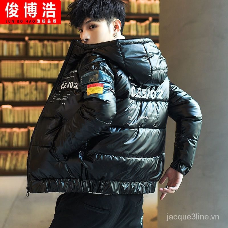 Áo khoác phao cotton dày dáng rộng có nón trùm thời trang mùa đông phong cách Hàn Quốc cho nam