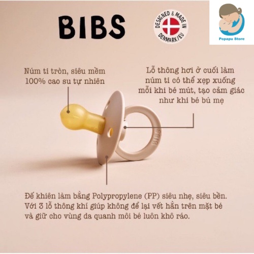 Ti Giả BIBS Đan Mạch Chính Hãng Cho Bé Kèm Nắp Trứng Hoặc Hộp Đựng shop Popapu