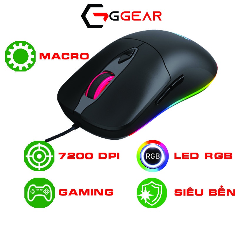 Chuột gaming led Ggear MG885 chuột máy tính có dây led rgb 7200 dpi Hỗ trợ Macro cho game thủ văn phòng học tập làm việc