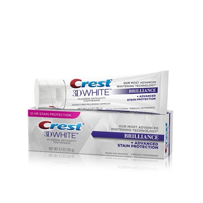 Kem đánh trắng  răng Crest 3D White Brilliance Viền Trắng Xanh 116g USA