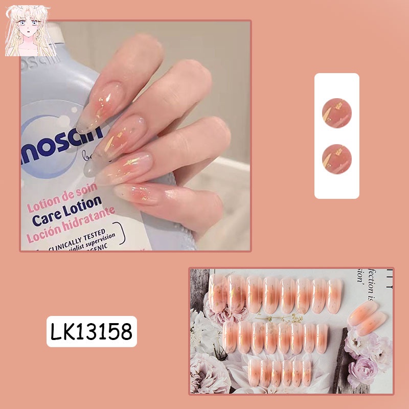 Bộ 24 móng tay giả dáng dài tông màu nude tháo rời được thời trang