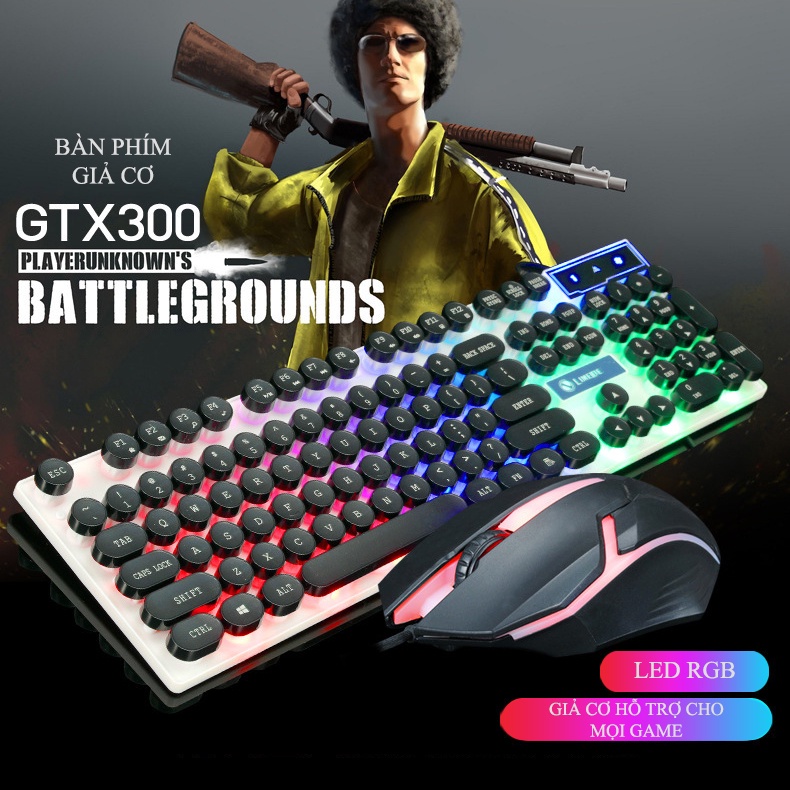 Bộ bàn phím và chuột GTX 300 nút tròn, bàn phím giả cơ, đèn Led 7 màu, bàn phím và chuột độ nhạy cao - K1308