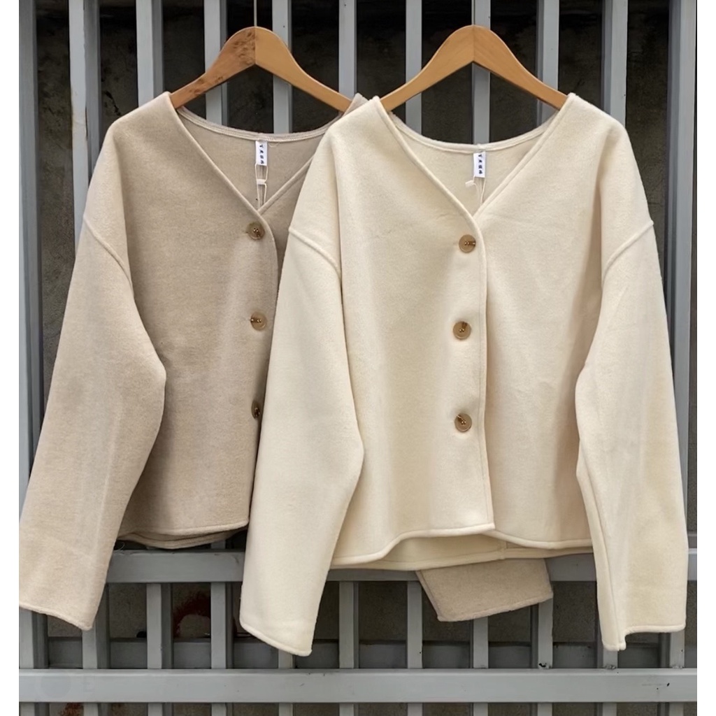 Áo Khoác Dạ -  Áo khoác lông thỏ cổ tim nữ 2 màu SanDi | BigBuy360 - bigbuy360.vn