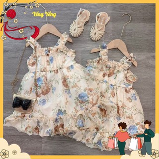 Váy 2 dây hoa tơ viền bèo 2 lớp cho bé gái