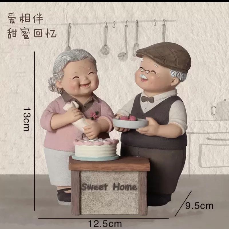 Tượng ông bà lão hạnh phúc để trang trí, decor