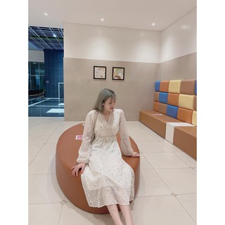 Đầm hoa nhí cổ V buộc eo