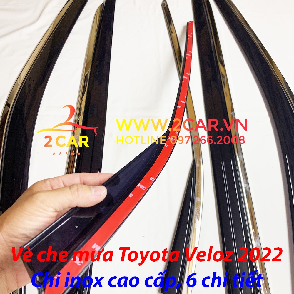 Vè che mưa, viền chắn mưa xe Toyota Veloz 2022 loại chỉ Inox 6 chi tiết cao cấp