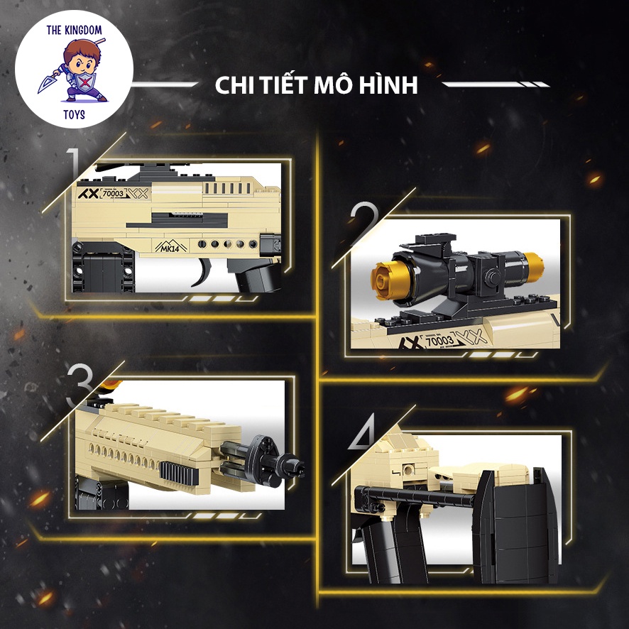 Đồ Chơi Lắp Ráp PUBG Mô Hình MK14 / Vector / M416 / Scar RAEL Free Fire CSGO Đồ Chơi Cho Bé 70003