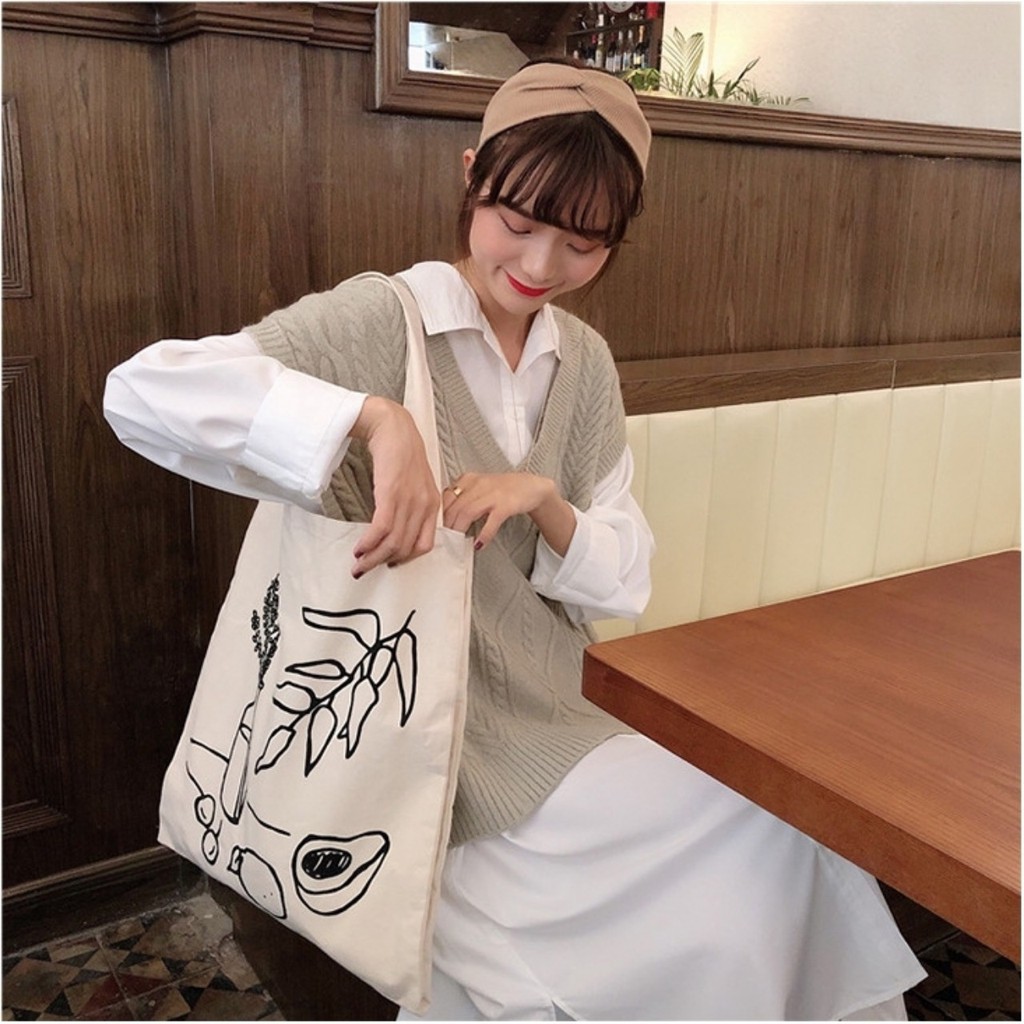 Túi tote vải bố đựng đồ canvas đeo chéo Hazin phong cách Hàn Quốc,tote thời trang đeo chéo,vải canvas loại tốt HZ 47