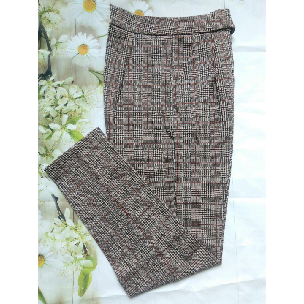 QUẦN BAGGY NỮ  VẢI UMI, ĐAI VUÔNG KẺ