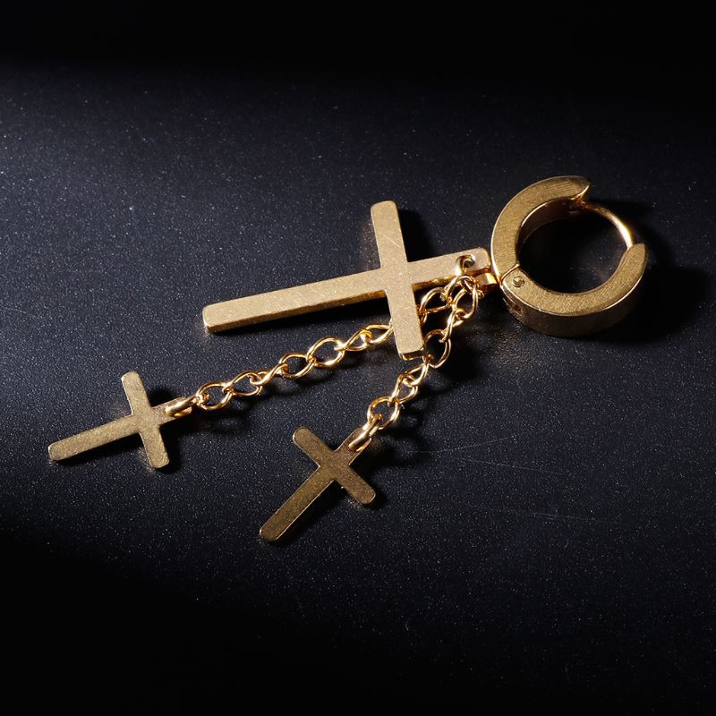 Bông tai hình thánh giá bằng thép thời trang cho nam và nữ