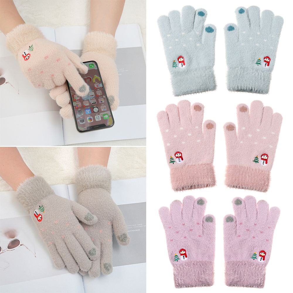 Okdeals Găng Tay Dệt Kim Mềm Mại Co Giãn Giữ Ấm Mùa Đông Hình Người Tuyết Hoạt Hình Có Thể Chạm Màn Hình Cảm Ứng Thời Trang Cho Nam Và Nữ