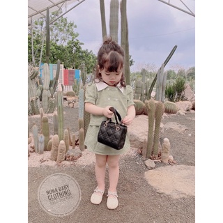 Set áo váy kẻ xanh tiểu thư