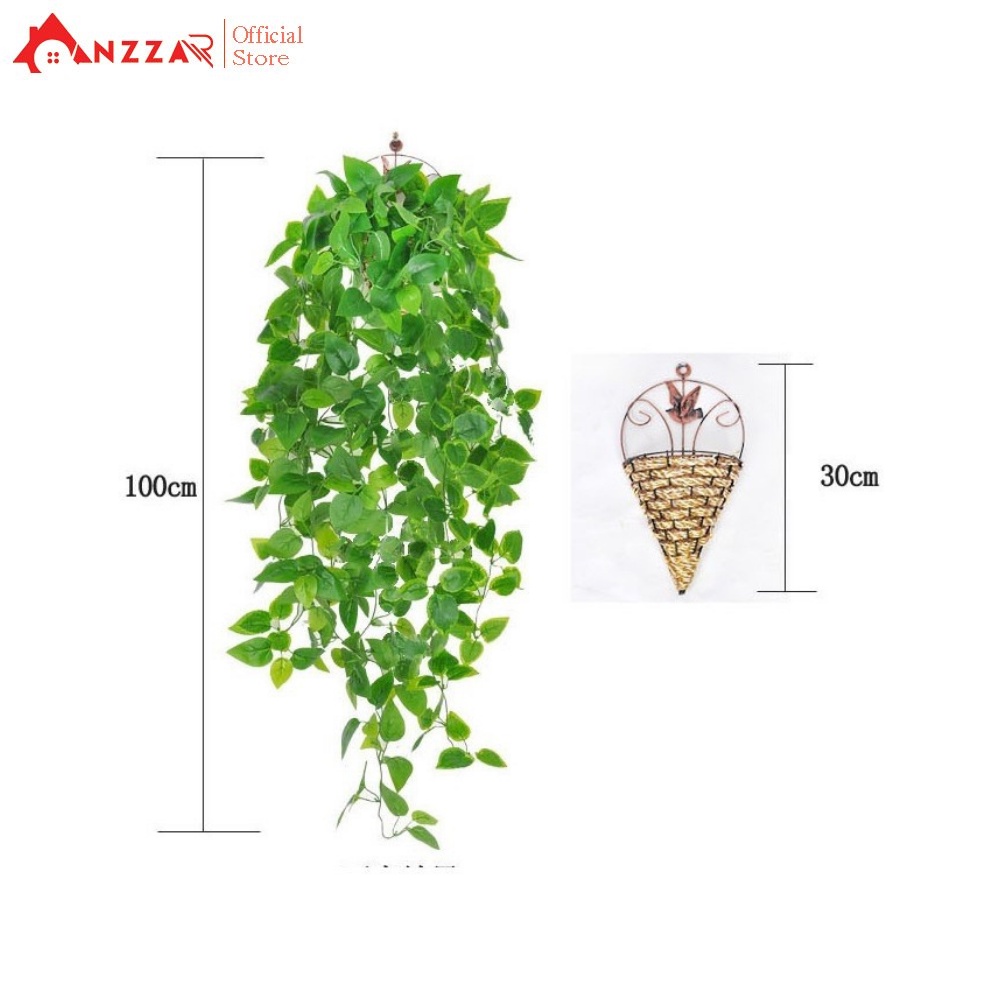 Giỏ lá trầu bà rủ nhân tạo loại cao cấp 90cm treo tường ban công, decor tiểu cảnh xanh mát ANZZAR GL-02
