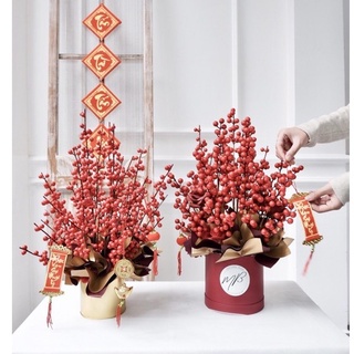 Cành Đào Đông Cherry Giả Cao Cấp Merber (Mơ & Bơ) Loại 12 Nhánh, Có Lá, Cụm Nhánh - Cánh Khô Decor Trang Trí Nhà