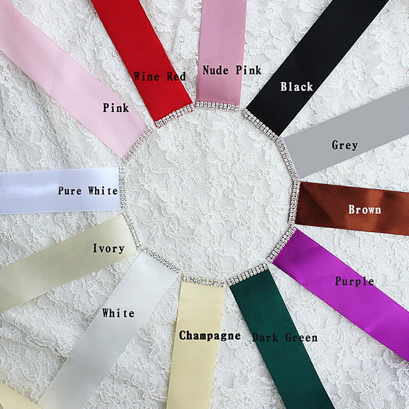 Thắt Lưng Ruy Băng Satin Đính Kim Cương Giả Cho Cô Dâu