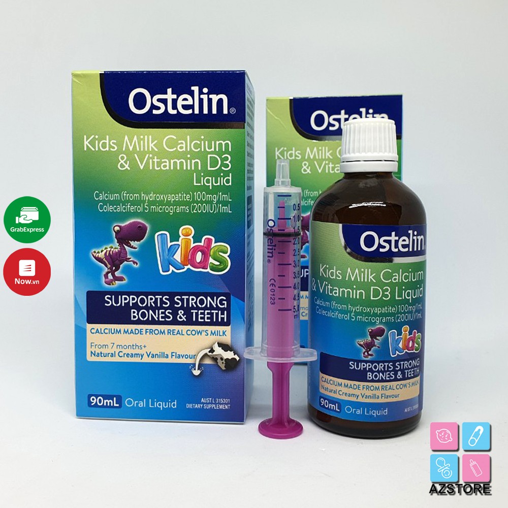 Canxi + vitamin D: Ostelin Kid milk Calcium &Vitamin D3 Liquid - Úc