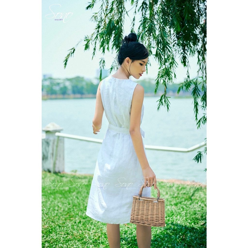 SoNo - Đầm Linen Kết Hợp Nút Bọc Nhiều Màu Đầm Tiểu Thư Dáng  Xuông Thanh Lịch