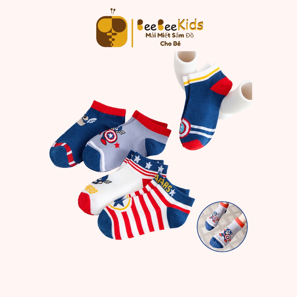 Tất Siêu Nhân Bé Trai Vớ Cổ Ngắn Siêu Anh Hùng Đội Trưởng Mỹ Trẻ Em Từ 0-10 Tuổi - Set 5 Đôi BEEBEEKIDS