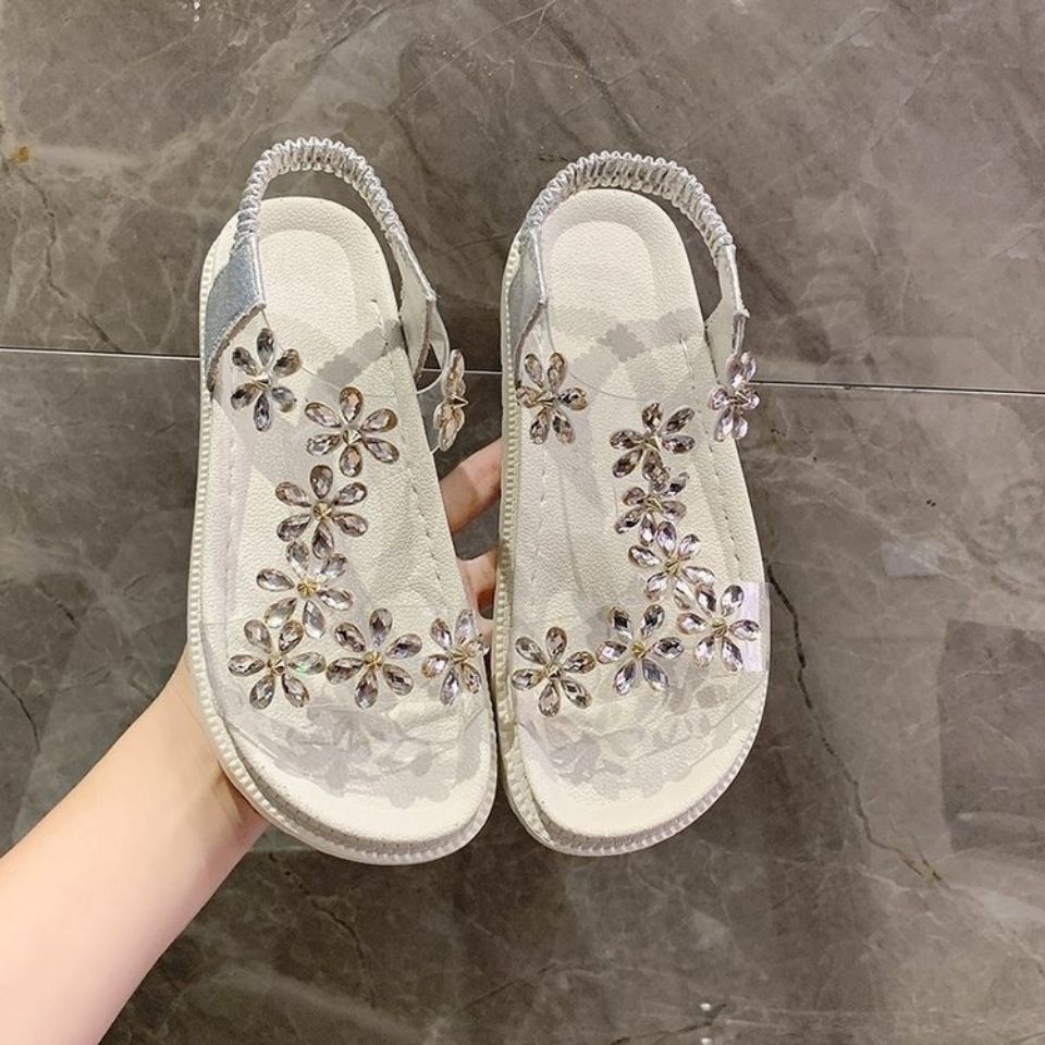 Xăng đan Đi Biển Đế Bệt Quai Hoa Đính Đá Co Giãn Thời Trang Mùa Hè Dành Cho Nữ 2022