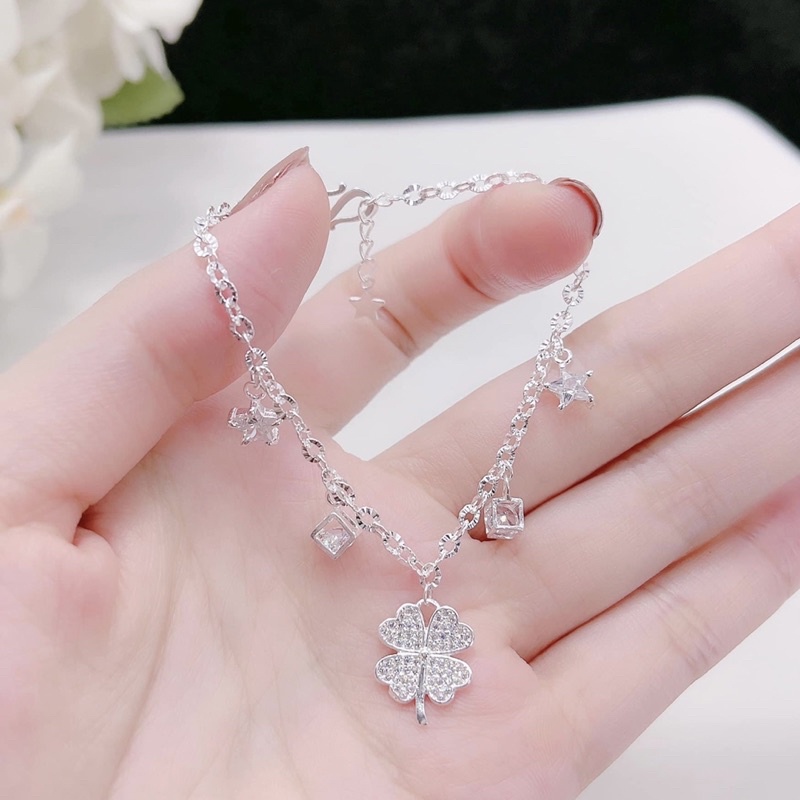 Lắc tay cỏ bốn lá bạc ta - Lắc tay cỏ 4 lá - Vàng bạc Khải Khải
