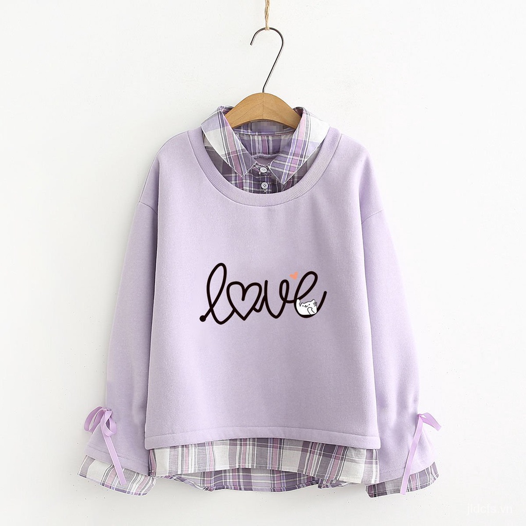 Áo thun sweater tay dài cổ sơ mi polo giả 2 lớp phong cách mori thời trang mùa thu