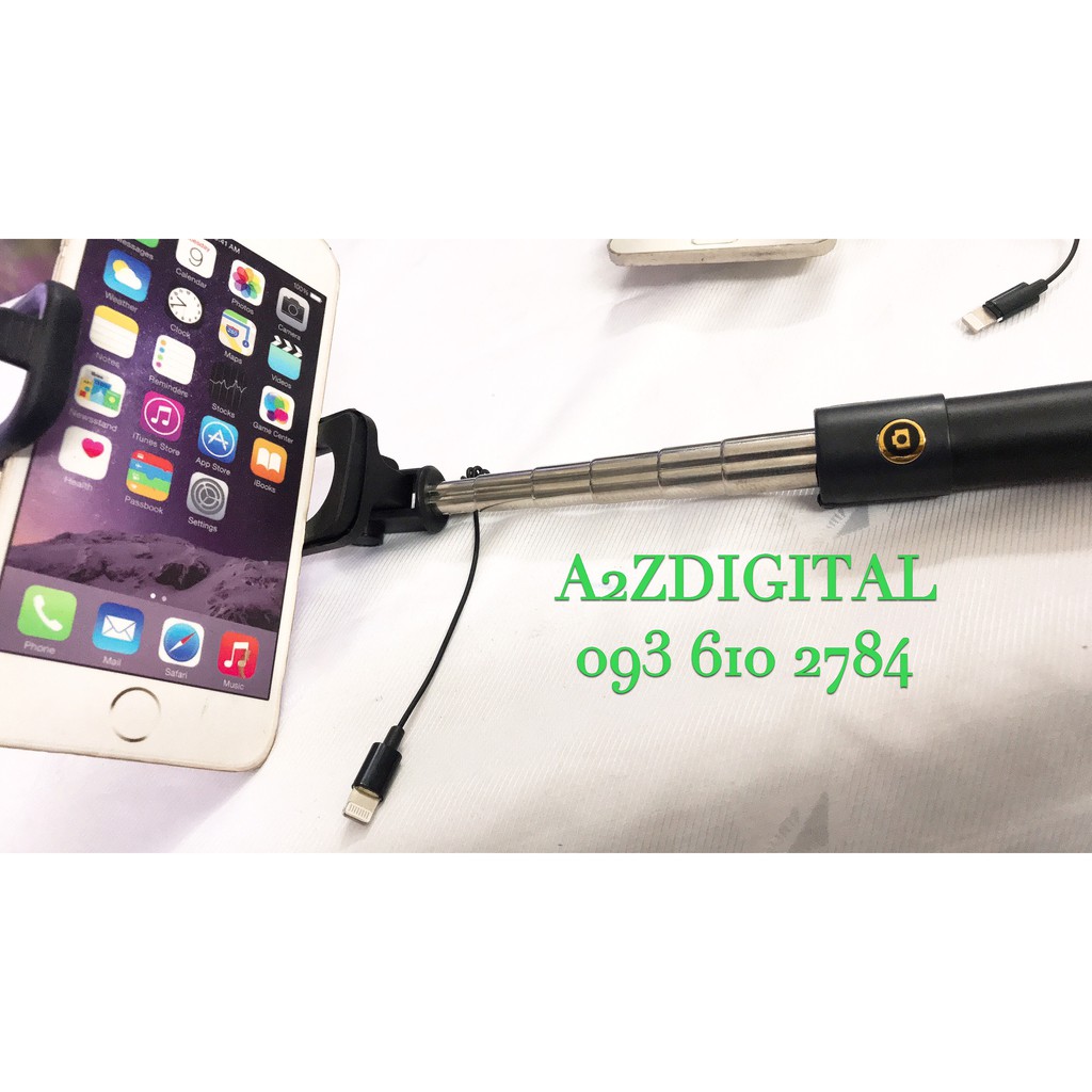 GẬY TỰ SƯỚNG SELFIE STICK ĐEN CHUYÊN CHO IP CẮM JACK CẮM LIGHTNING