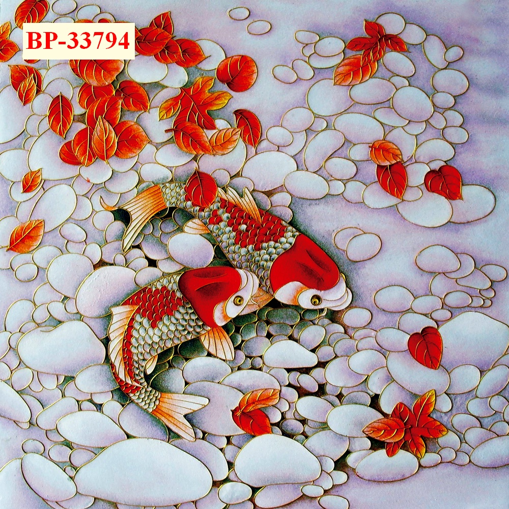 Tranh Cá Chép và Hồ Sen dán tường 3D