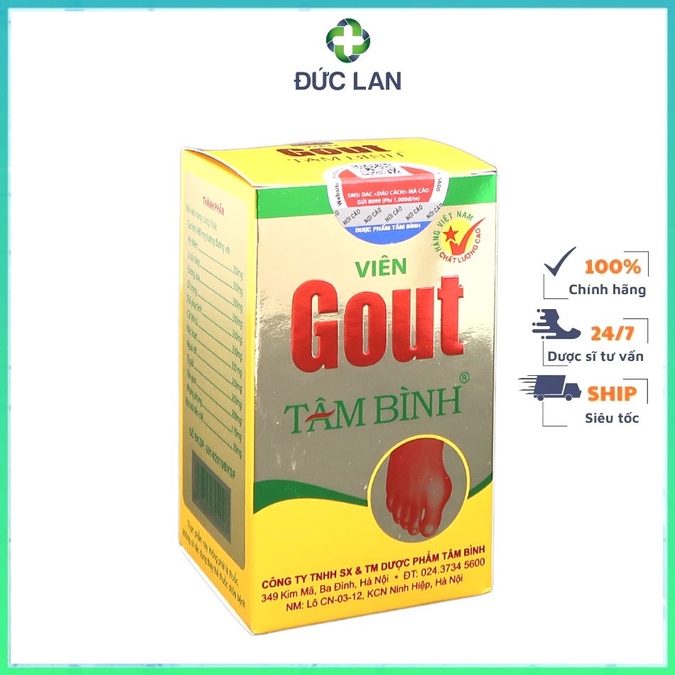 VIÊN GOUT TÂM BÌNH LỌ 60 VIÊN HỖ TRỢ GIẢM ĐAU DO GOUT, GIẢM TẦN SUẤT ĐAU GOUT CẤP