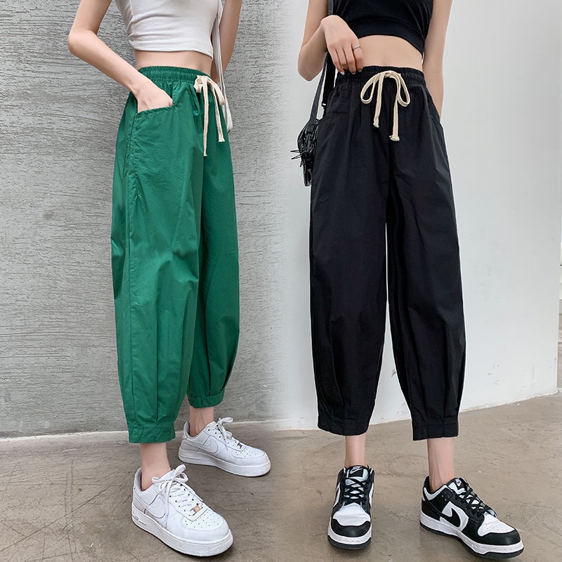 Quần Thể Thao Cotton Mỏng Ống Rộng Dài Đến Mắt Cá Chân Cho Nữ