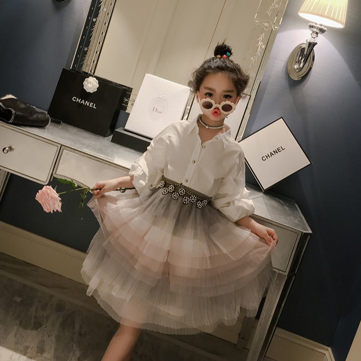 Chân Váy Xòe Phối Lưới Xinh Xắn Cho Bé Gái