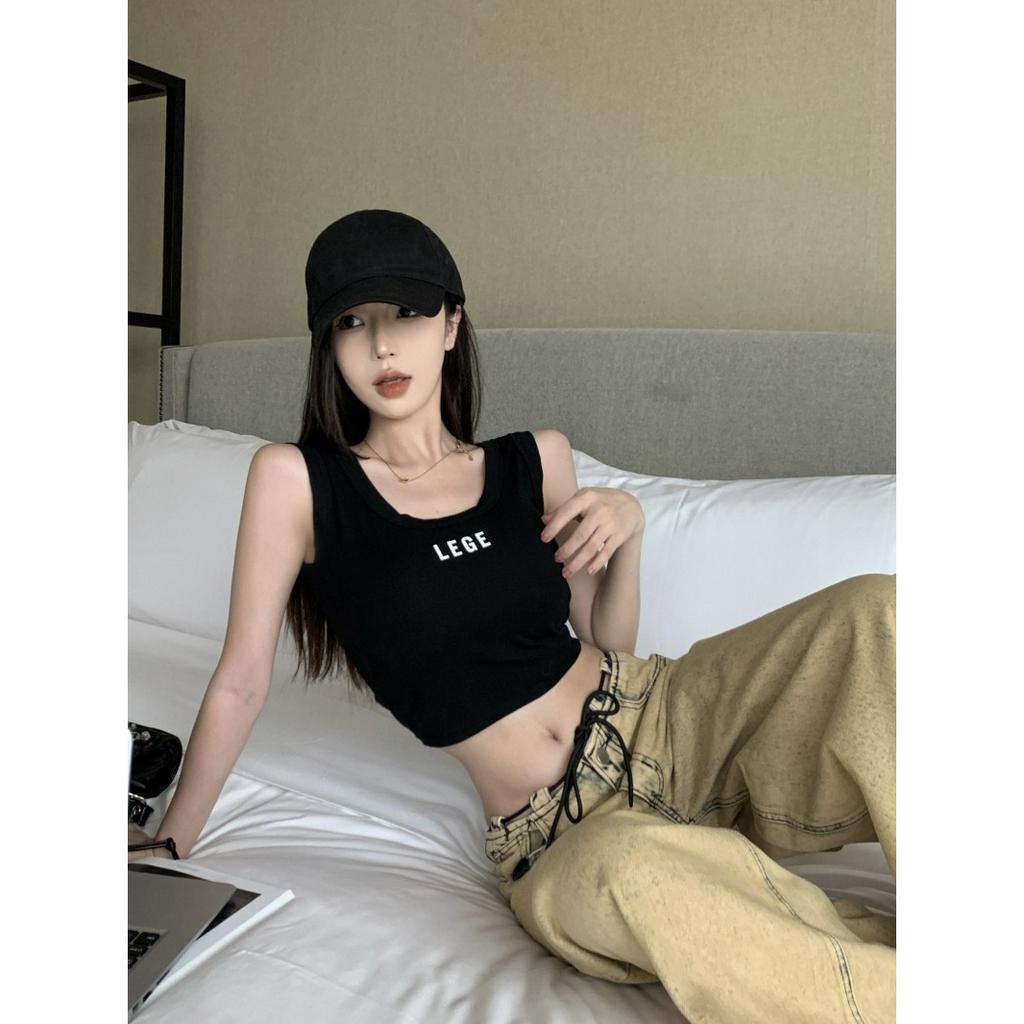 Áo Croptop Cổ Tròn Hở Lưng Dáng Ôm In Chữ Thời Trang Mùa Hè Dành Cho Nữ