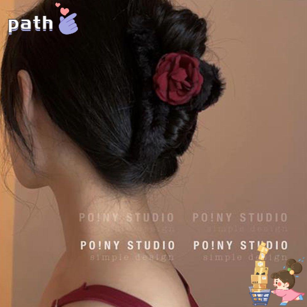 PATH For Women Girls Plush Hair Claw Rose Faux Fur Hair Clip Acrylic Hairpins Hair Accessories Cute Winter Back of Head Clip Barrette Crab Headwear