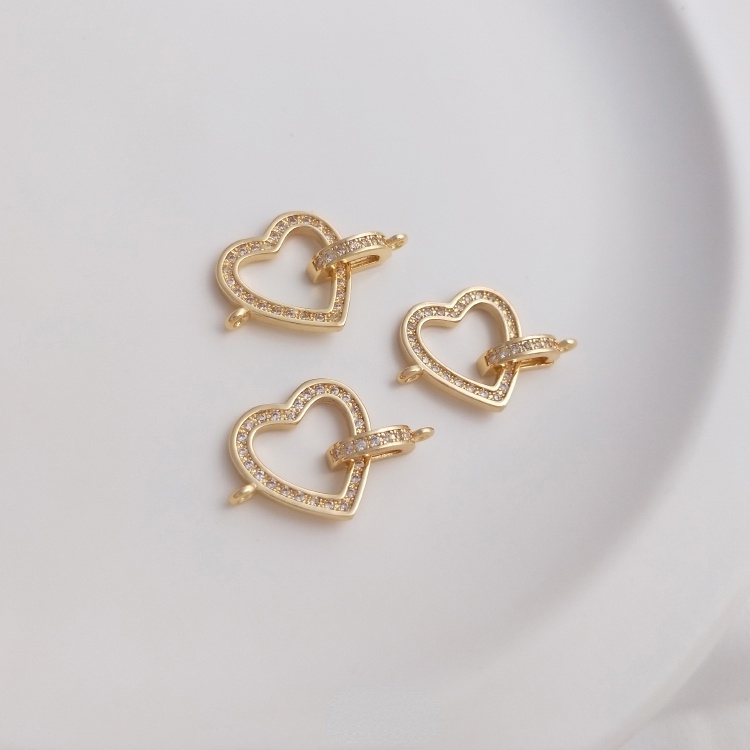 Mặt Dây Chuyền Hình Trái Tim Bằng Đồng 14K Đính Đá Zircon Màu Vàng Đồng Tự Làm Trang Sức
