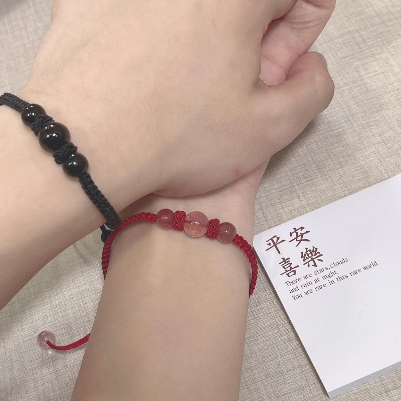 1 Vòng Đeo Tay Bằng Đá Obsidian Màu Đỏ May Mắn Có Thể Điều Chỉnh Dành Cho Cặp Đôi